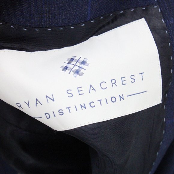 Ryan Seacrest Blazer Mens Navy Blue Plaid Casual Two Button Front Lined Size 40R - Picture 6 of 10